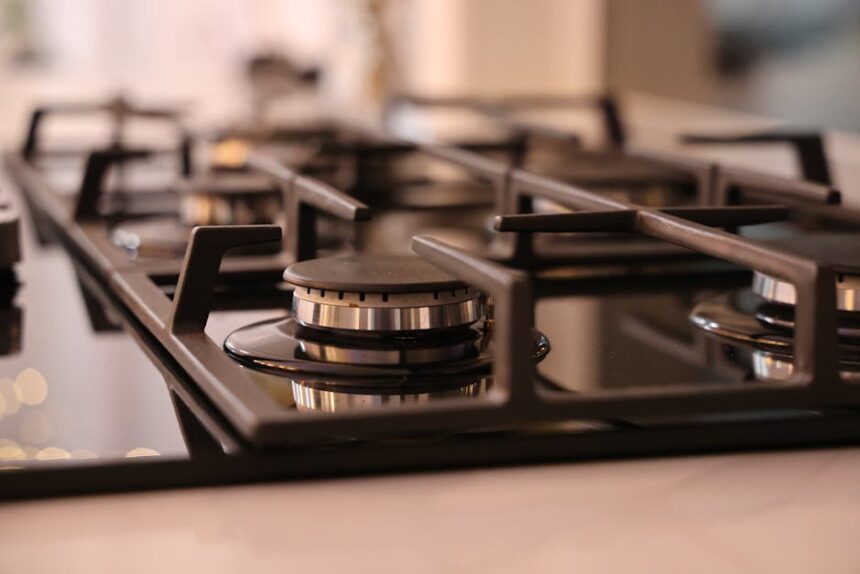 gastroback - Close-up of a modern stainless steel gas stove top, ideal for contemporary kitchens and